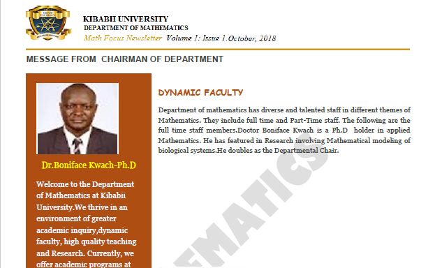 Department of Mathematics releases “Math Focus Newsletter”