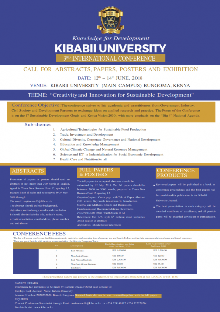 Extension of Abstracts Submission for 3rd Kibabii University International Conference